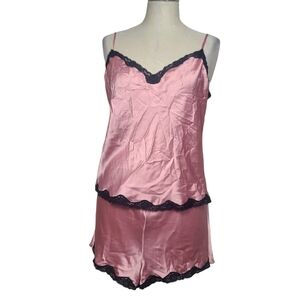 Victoria's Secret Pink Black Lace Camisole Shorts Pajama Set M